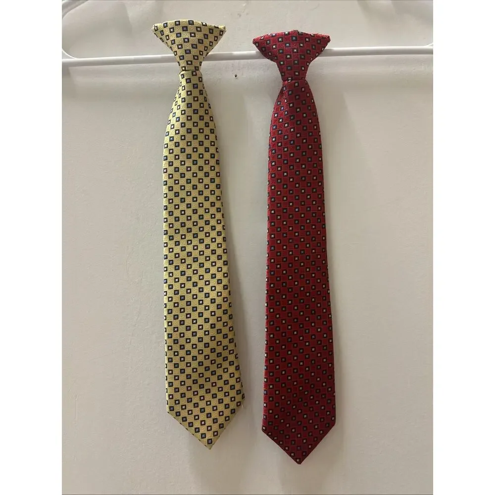 Kids IZOD 14” Clip On Tie 1 Red & 1 Yellow With Blue Accent